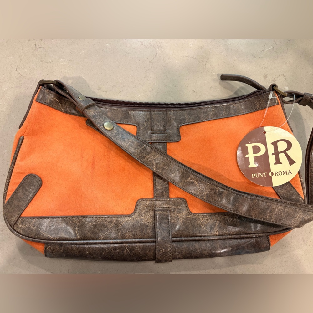 Orange and Brown Leather Shoulder Bag